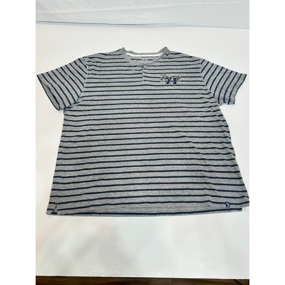 Disney Parks Gray‎ Blue Stripes Henley XXL Walt Mickey Minnie World
